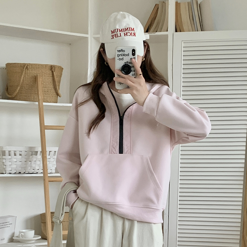 早春半拉链卫衣套头衫氛围感穿搭