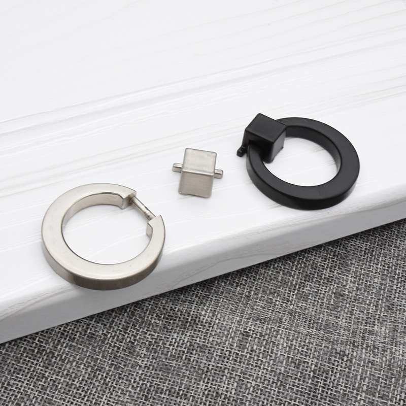 美式哑黑实心拉环把手现代简约衣柜抽屉圆环吊环拉手家具五金配件