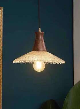 中古日式法式全铜复古餐厅玄关吧台卧室床头美式胡桃木玻璃小吊灯