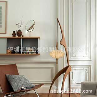 怀旧复古客厅卧室北欧极简木质中式日式床头原木风侘寂风落地灯