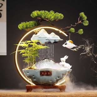 新中式循环流水摆件办公室招财客厅加湿器造景观家居装饰开业礼品