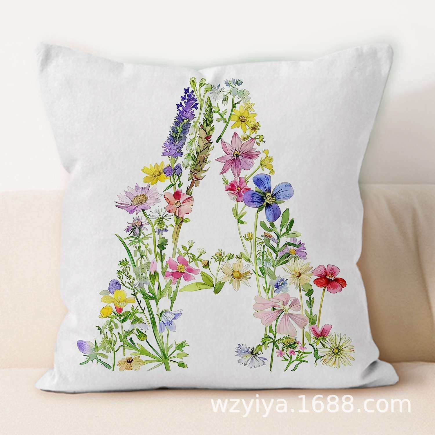 花卉英文字母抱枕简约现代沙发靠背垫装饰可拆洗方形床头靠枕