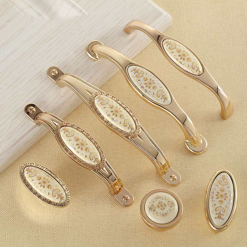 抽屉衣柜橱柜门拉手欧式现代简约手柄鞋柜田园金色陶瓷家具柜把手