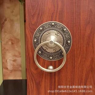 纯铜门拉手门环仿古木门把手农村老式大门拉环铜门环中式兽头单孔