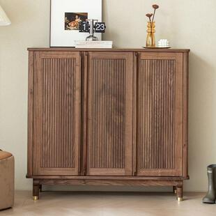 北欧黑胡桃纯实木透气鞋柜现代简约大容量鞋架家用门口收纳玄关柜