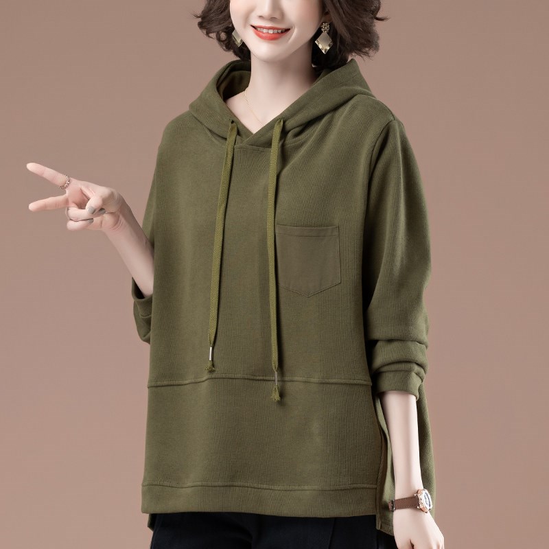 速发松帽卫衣春秋薄款宽码装大连中年妈妈百搭休闲中长款上衣外套