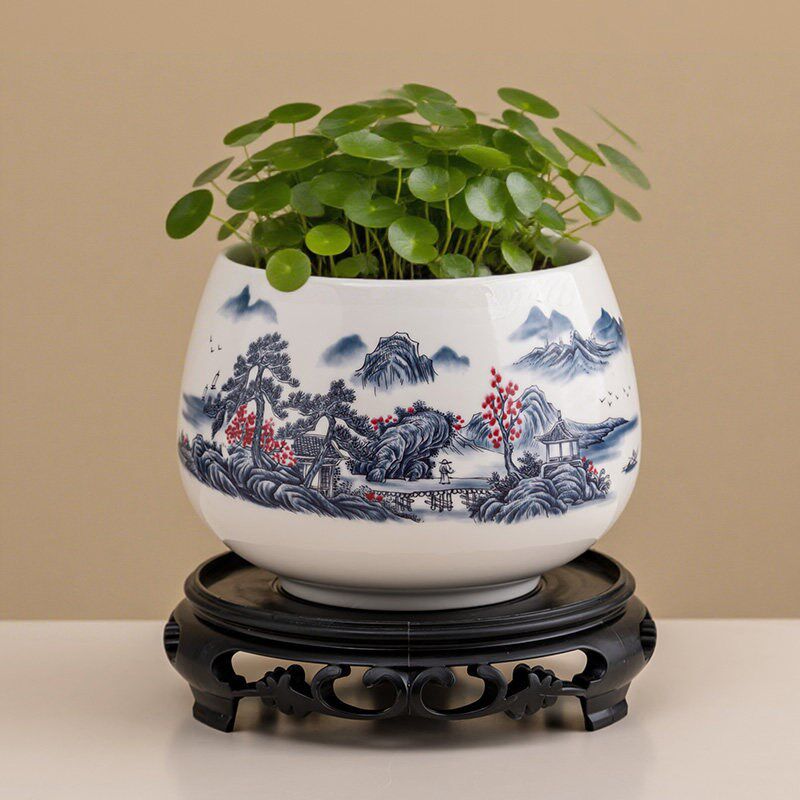 速发铜钱草花盆水仙盆睡莲碗莲无孔金钱陶瓷清仓水养水培专用多肉