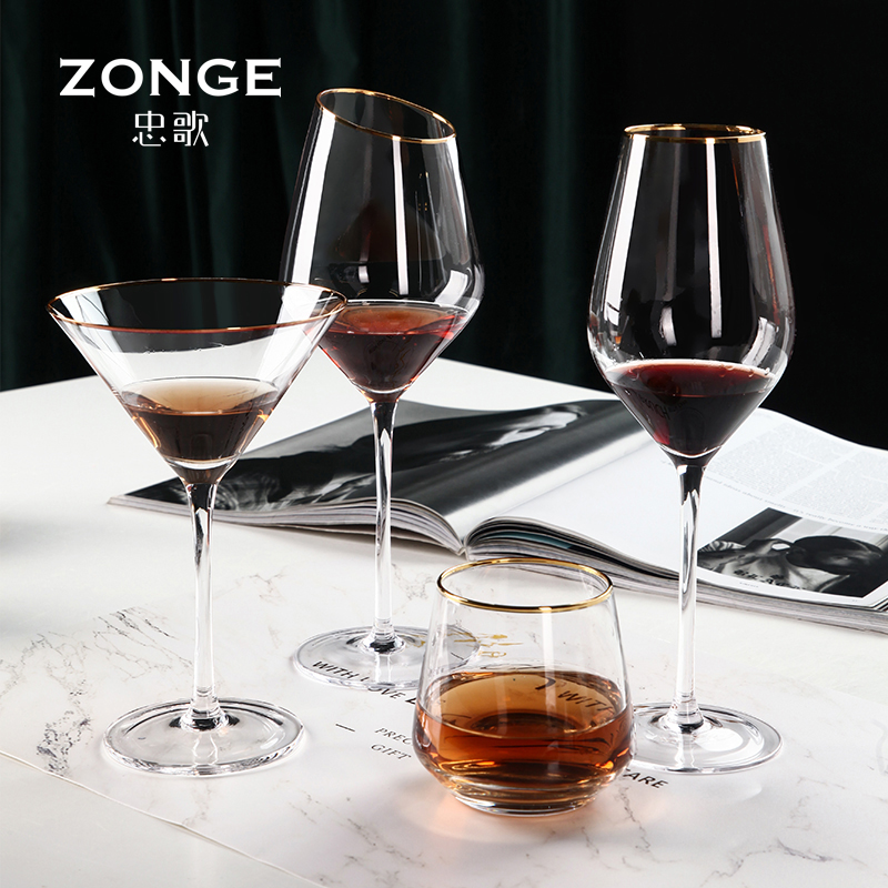 速发轻奢酒创边水晶高档高脚杯家用红酒葡萄华鸡尾酒金意玻璃醒酒
