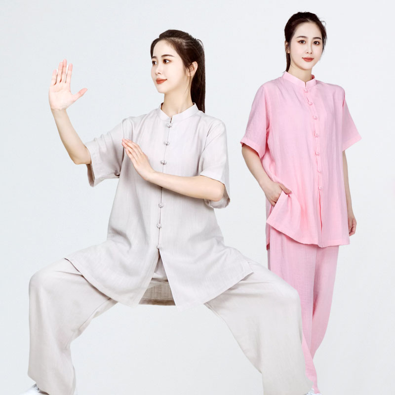 速发2024夏款锦麻太极服大码太极拳练功服八段锦服新天式白武术服