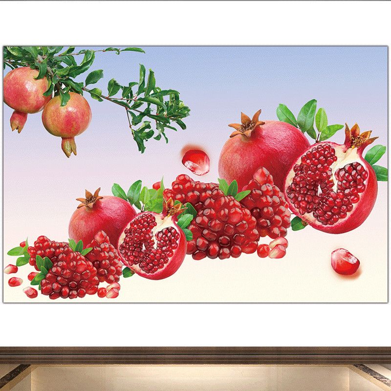 现货速发石榴红水果画多子多福画餐厅食堂背景墙自粘贴画红红火火