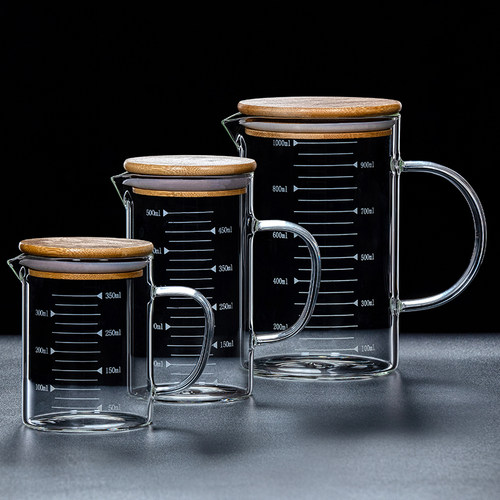 速发耐高温玻璃量杯带刻度喝水杯子0容量烧杯带盖带把50升毫大100