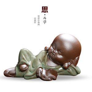 速发创意紫砂可养小和尚景宠陶瓷琴棋书画小小弥盆茶家居可爱沙摆