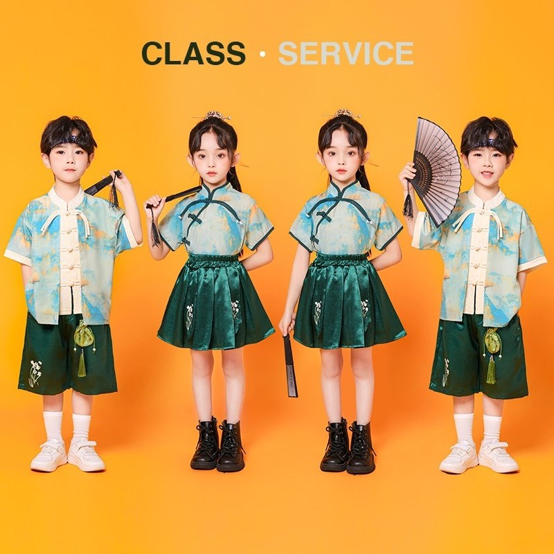 速发中秋少儿表演服男孩汉服套装幼舞园中国风大合唱儿蹈演出服国