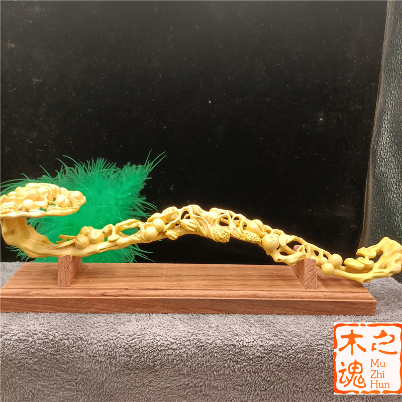 速发黄杨木雕刻百果如意送礼长辈家居办公室桌饰面件装摆品工艺品