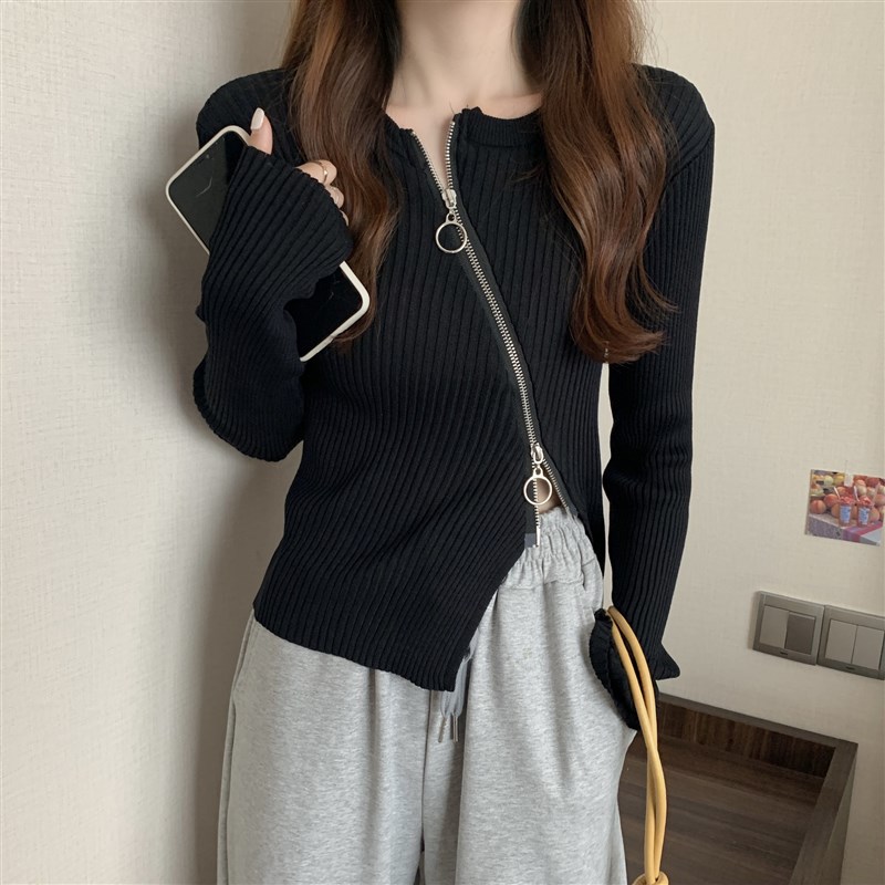 速发不规则短款上衣针织衫春5202秋新款设计感毛众别致小衣外套开
