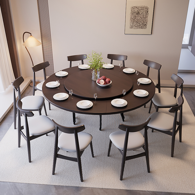 速发餐转折桌大圆桌10人家用可折叠带叠盘不占空间可移动小户型吃