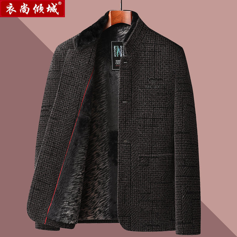 速发秋冬季中爷年男装加绒毛厚夹克中年爸爸冬装保暖外套加呢款老,男装,中老年上装,淘宝优惠券,粉丝福利购,淘宝优惠卷