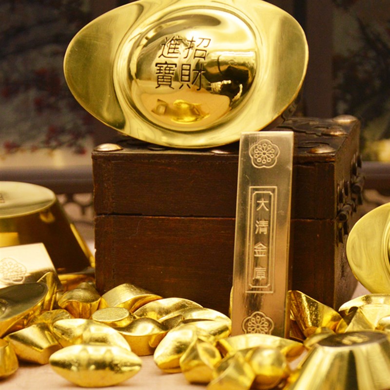 现货速发纯黄铜元宝实心摆件大小号金元宝金条金砖工艺礼品摆饰