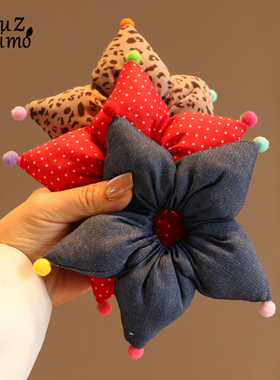 韩版可爱充棉波点发圈女五角星头绳新款高级感丸子头发绳头花头饰