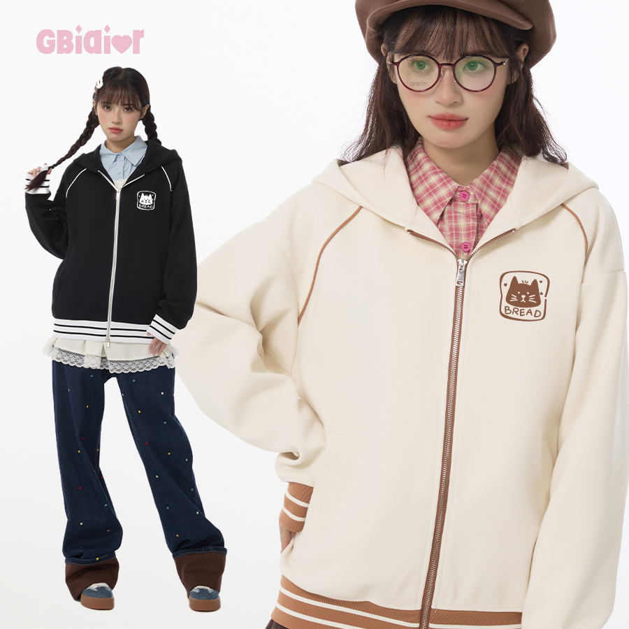 Gbiaior撞色连帽拉链外套