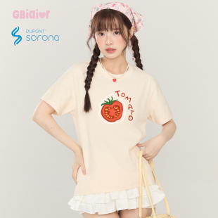 t恤女设计感圆领上衣 Gbiaior夏日水果字母印花索罗娜凉感正肩短袖