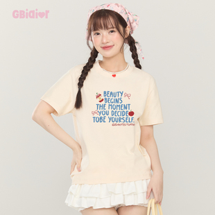 Gbiaior韩版 宽松bf情侣百搭上衣 ins字母印花纯棉短袖 T恤女夏新款