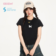 Gbiaior美式复古可爱猫咪印花短袖t恤女夏季辣妹修身显瘦正肩上衣