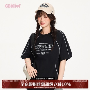 t恤女休闲高街上衣 复古宽松oversize短袖 Gbiaior2025春夏新款 美式