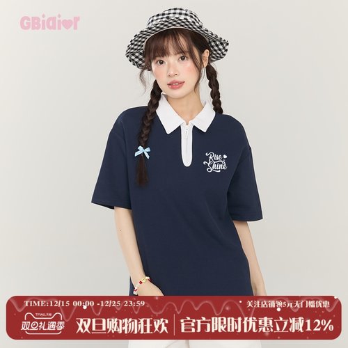 Gbiaior宽松印花短袖拉链polo