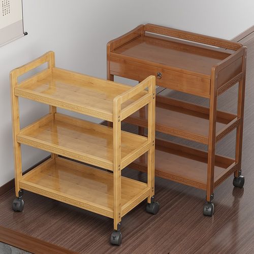 速发家用移动茶台带轮茶原可茶桌边柜台移动小茶车几木色客厅小推