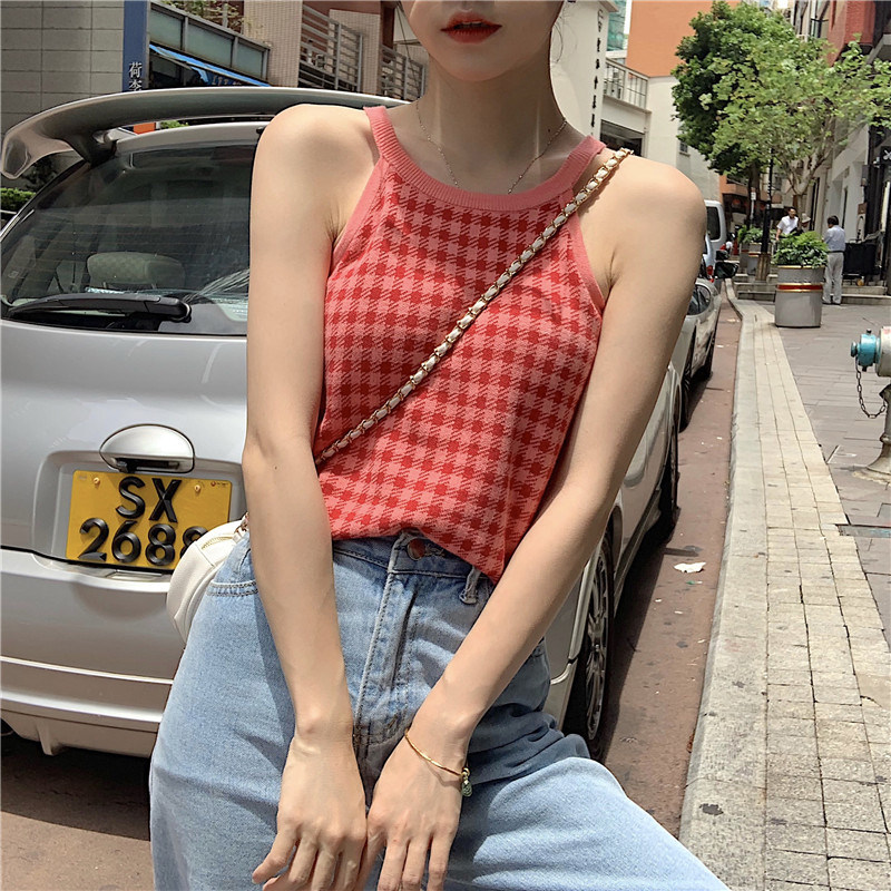 速发针织吊带背心潮打底内搭港味泫雅风漏肩性感挂脖上衣外穿潮