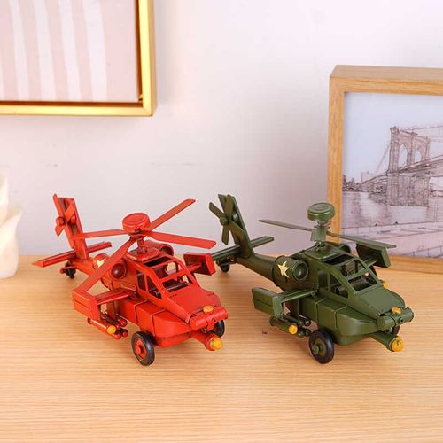 速发178咖武装直升机仿网工艺品摆件酒吧古年铁皮飞机模型复古风