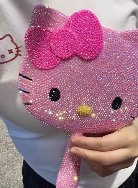 速发闺eoy满钻化子手持镜妆镜手工贴钻学生镜送h蜜礼物