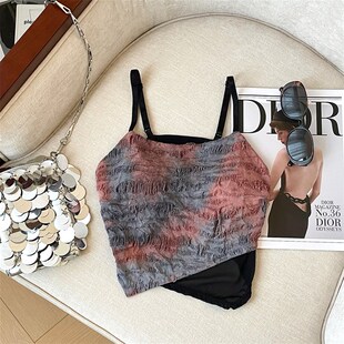 速发高级感多胸胺扎染小吊带背春心款 美背文巴一体抹胸渐变上衣