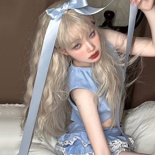 速发水舞金发假发白长色浅色全头套米茶灰白色金卷发y2k顶整大波