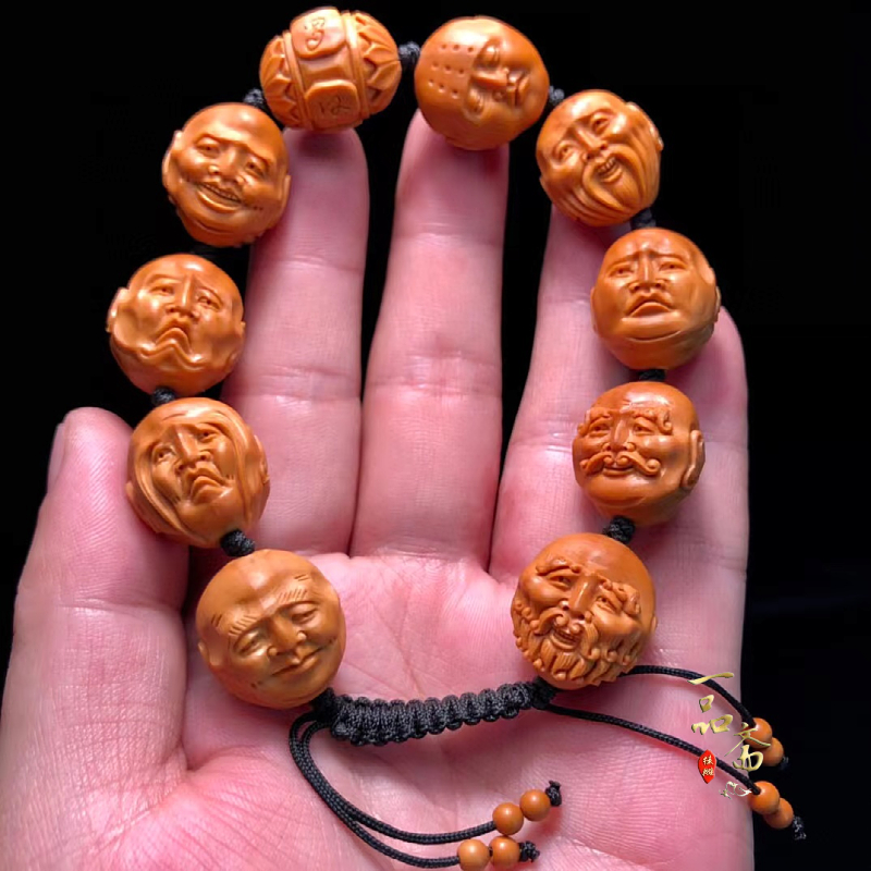 18罗汉橄榄核手串雕刻纯手工十八罗汉双面须派男款手持文玩脖挂