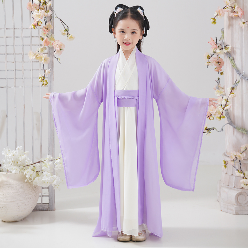 儿童古装汉服魏晋风大袖衫表演服女童交叉领超仙广袖古筝演出服装