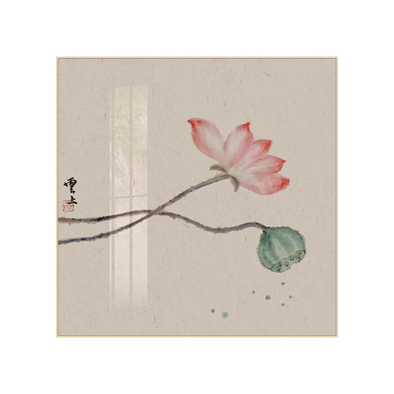 新中式方形装饰画客厅酒店卧室床头挂画禅意玄关花鸟书房茶室壁画图片