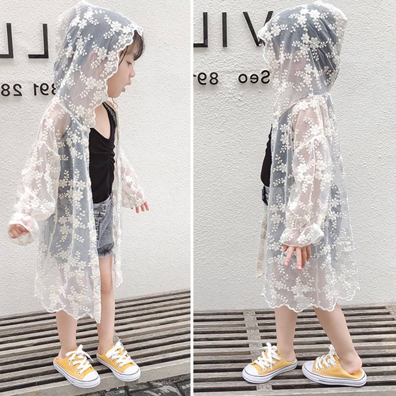 女童蕾丝防晒衣长款儿童女款2023新款防嗮服女宝宝薄款夏季外套衫