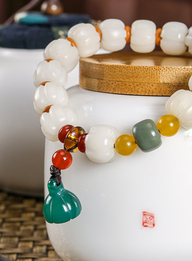 天悦名坊白玉菩提莲花珠佛珠手串手链男女款手饰民族风禅意配饰