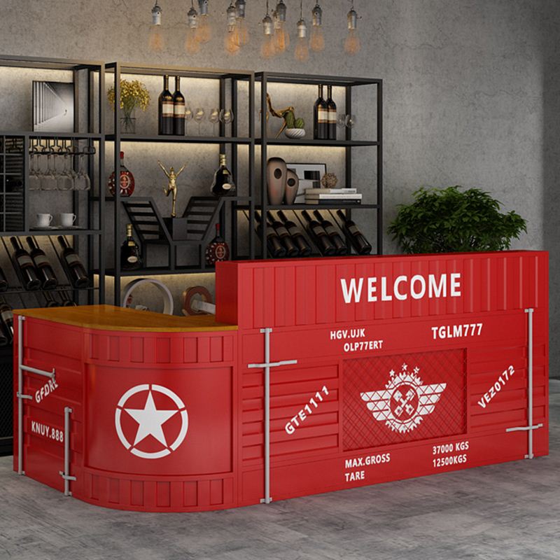 复古吧台收银台转角工业风酒吧餐厅奶茶店台球厅前台桌接待台定制