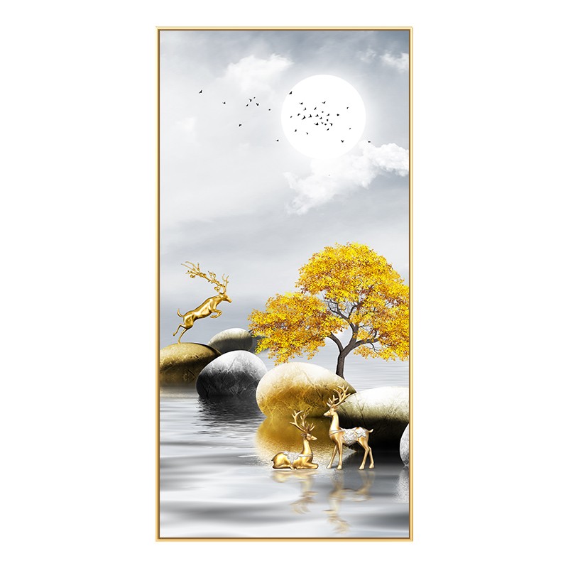 进门入户挂画现代玄关装饰画客厅玄关竖款晶瓷画酒店走廊装饰画图片