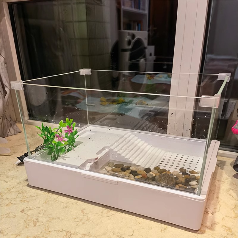 乌龟饲养缸生态缸超白玻璃带晒台饲养箱家用大型别墅造景养龟专用