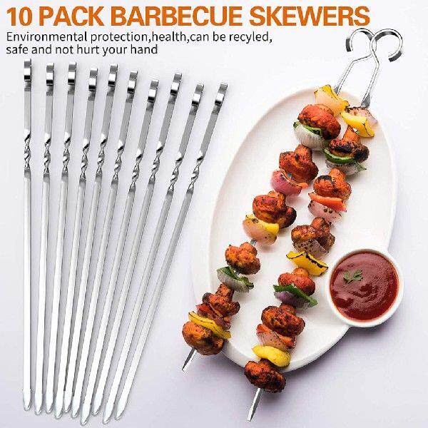 10pcs BBQ Skewers Reusblae Stalinerss Steel Babecue Sticks