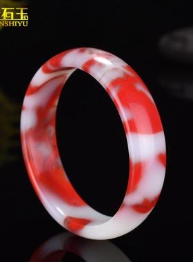 手镯玉七彩玉镯款女玉石天然子金丝新疆鸡血彩色红玛瑙飘花戈壁彩