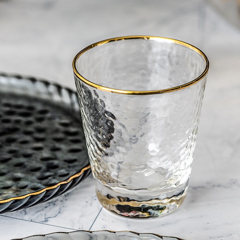 日式金边锤纹玻璃杯透明家用客厅喝水水杯杯子网红ins风茶杯套装