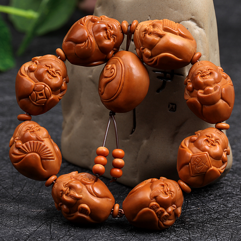 橄榄核铁核手串男2.0梅林老核核雕八大财神苏工短圆财神爷橄榄子