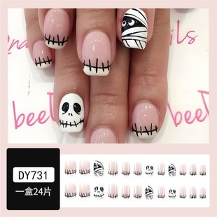 24PCS Halloween Punk Press False Nails Style Pumpki