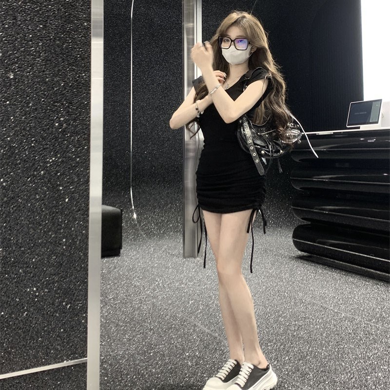 辣妹性感紧身包臀T恤连衣裙女春夏季运动收腰小妈后妈小个子短裙