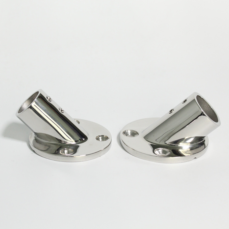 316不锈钢45度圆管座22/25mm耐腐蚀不生锈钓鱼艇船用游艇五金配件